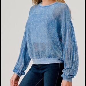 Long Sleeve Blue Mesh Top